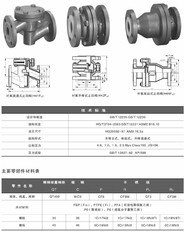 襯氟止回閥_(襯氟塑料,內(nèi)襯四氟,襯F46)止回閥尺寸結(jié)構(gòu)圖