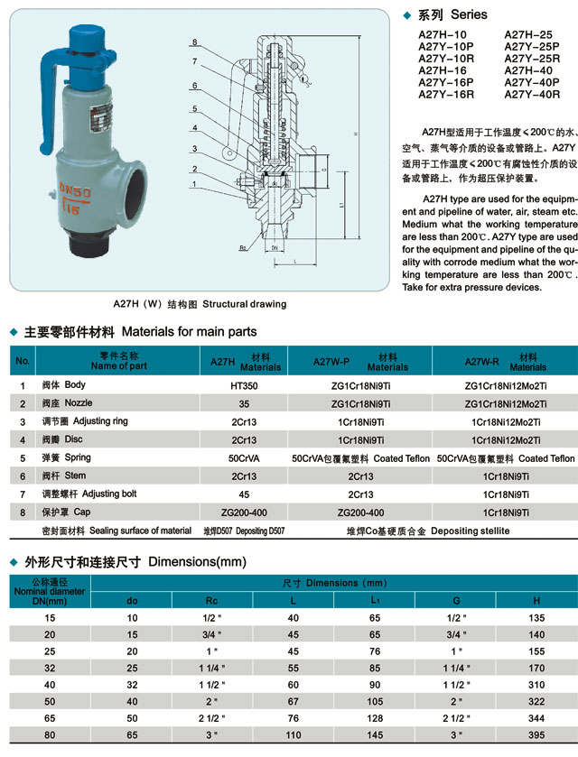 彈簧微啟式安全閥,彈簧安全閥,微啟式安全閥參數尺寸結構圖: